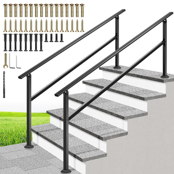SPECSTAR 2-Pack Hand Rails for Outdoor Steps, 6-7 Steps Galvanized Steel Railing, for Porch, Deck, or Indoor Stairs