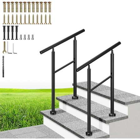 SPECSTAR 2-Pack Outdoor Handrails, 2-Pack Galvanized Steel Railing, Black Round Exterior Hand Railing for Porch, Deck, or Indoor Stairs