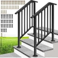 thumbnail image 1 of SPECSTAR 2-Pack Outdoor Handrails, 3-Step Galvanized Steel Hand Rails for Outdoor Steps – 27.1" Black Oval and Safety Balusters Exterior Railing Kit for Porch, Deck, or Indoor Stairs, 1 of 8