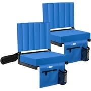SPECSTAR 2-Pack Stadium Seats with Back Support and Cushion, Portable Bleacher Chair with Cup Holder and Shoulder Strap, Blue