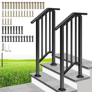 SPECSTAR 2-Pack Galvanized Steel Hand Rails for Outdoor Steps   13.5 Black Oval and Safety Balusters Exterior Railing Kit for Porch, Deck, or Indoor Stairs 2-Step, Black