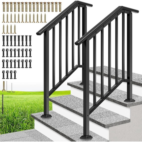 SPECSTAR 2-Pack Galvanized Steel Hand Rails for Outdoor Steps – 27.1 ...