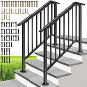 SPECSTAR 2-Pack Galvanized Steel Hand Rails for Outdoor Steps   40.6" Black Oval and Safety Balusters Exterior Railing Kit for Porch, Deck, or Indoor Stairs 4-Step, Black