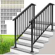 SPECSTAR 2-Pack Wrought Iron Hand Rails for Outdoor Steps – 54.1" Black Oval and Safety Balusters Exterior Railing Kit for Porch, Deck, or Indoor Stairs (5-Step, Black)