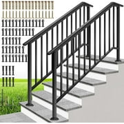 SPECSTAR 2-Pack Galvanized Steel Hand Rails for Outdoor Steps – 67.6" Black Oval and Safety Balusters Exterior Railing Kit for Porch, Deck, or Indoor Stairs (6-Step, Black)