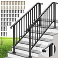 thumbnail image 1 of SPECSTAR 2-Pack Galvanized Steel Hand Rails for Outdoor Steps – 67.6" Curved Ends and Safety Balusters Exterior Railing Kit for Porch, Deck, or Indoor Stairs (6-Step, Black), 1 of 8