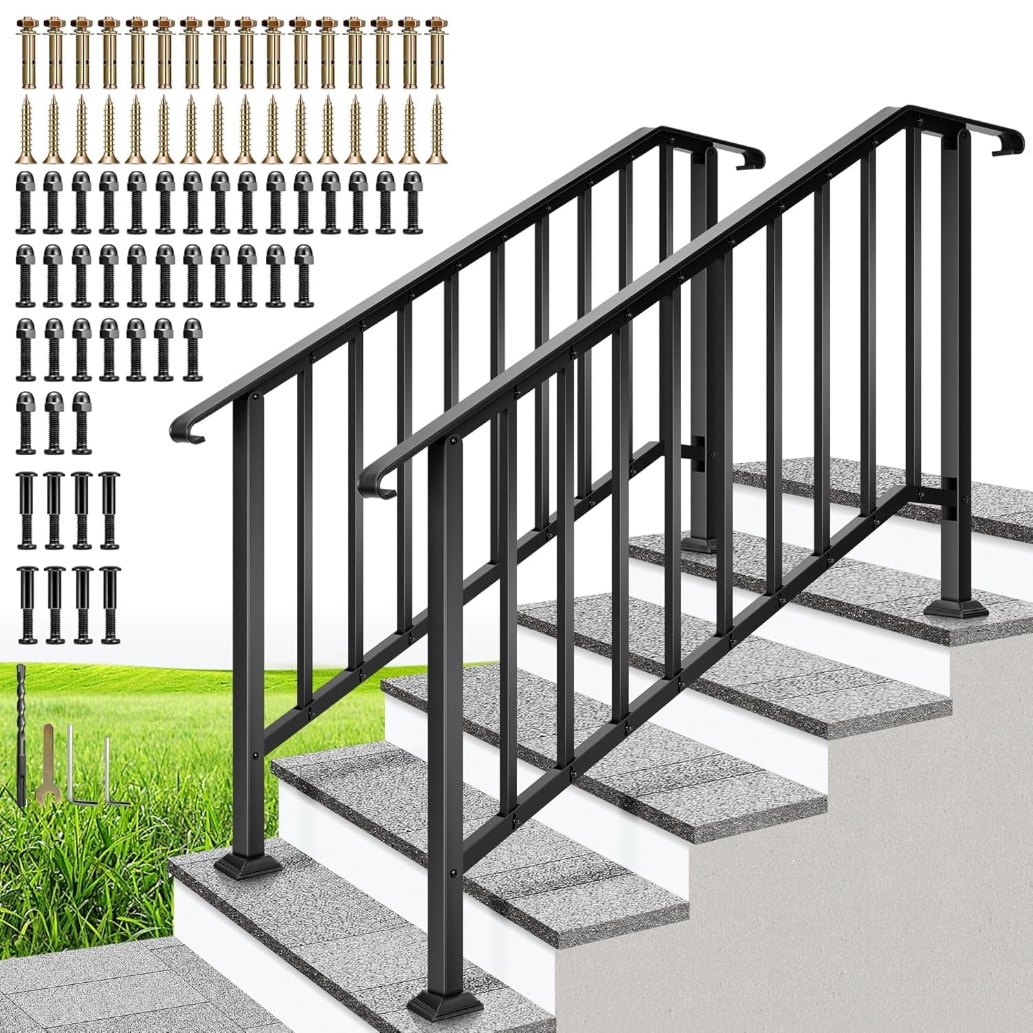 SPECSTAR 2-Pack Galvanized Steel Hand Rails for Outdoor Steps – 54.1 ...