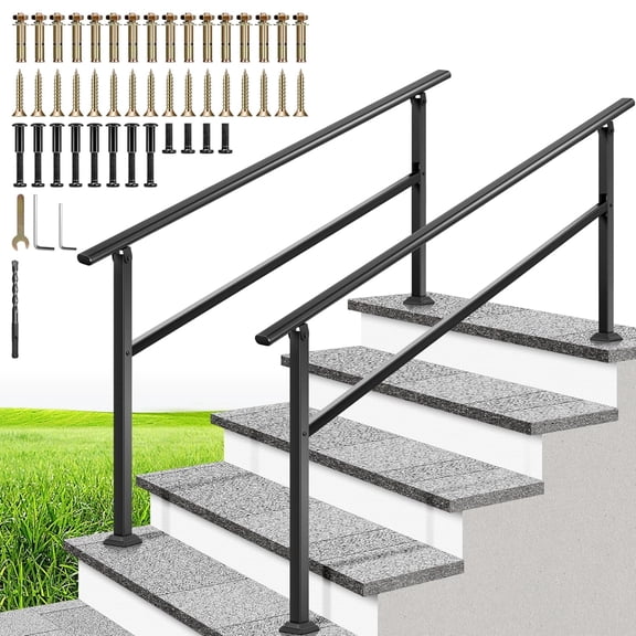 SPECSTAR 2-Pack outdoor handrails, 5-6 Steps Galvanized Steel Railing, for Porch, Deck, or Indoor Stairs
