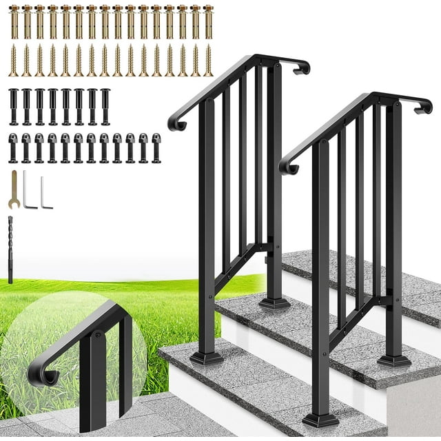 SPECSTAR 2Pack Hand Rails for Outdoor Steps, 23 Steps Wrought Iron SPECSTAR 2Pack Hand Rails for Outdoor Steps, 23 Steps Wrought Iron