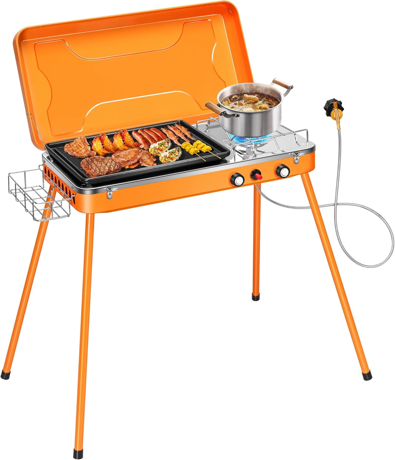 SPECSTAR 2-in-1 Gas Camping Stove with Detachable Legs, Portable Propane Grill, 20000 BTU Tabletop Grill Cooker for Party, Camping, Picnics, Backyards