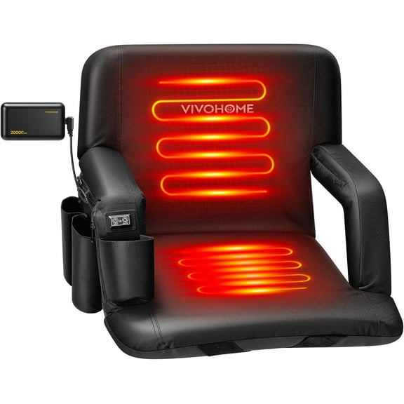 SPECSTAR 20" Heated Stadium Seats with 20000mAh Power Bank, Bleacher Chairs with 12V 20W PD Fast Charging Type C Port, 3 Levels of Heat, NTC Overheat Protection System