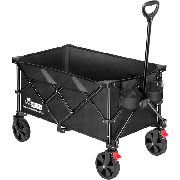SPECSTAR 200L Collapsible Wagon Cart, 300lbs Heavy Duty Folding Utility Garden Cart Foldable Beach Wagons Large Capacity for Camping Picnic - Black