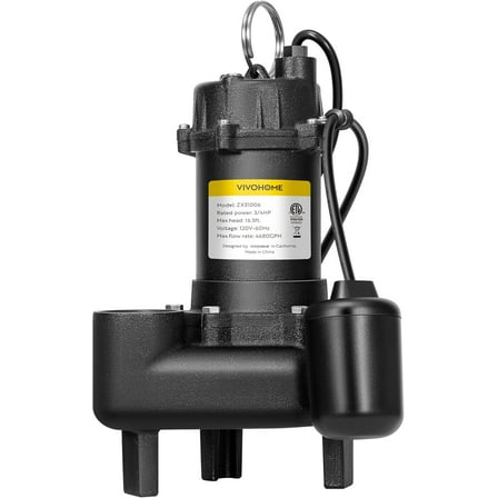 SPECSTAR 3/4 HP Submersible Cast Iron Sewage/Effluent Pump, 4680 GPH Float Switch Sump Pump with 2'' NPT Discharge for Basement, Septic Tank