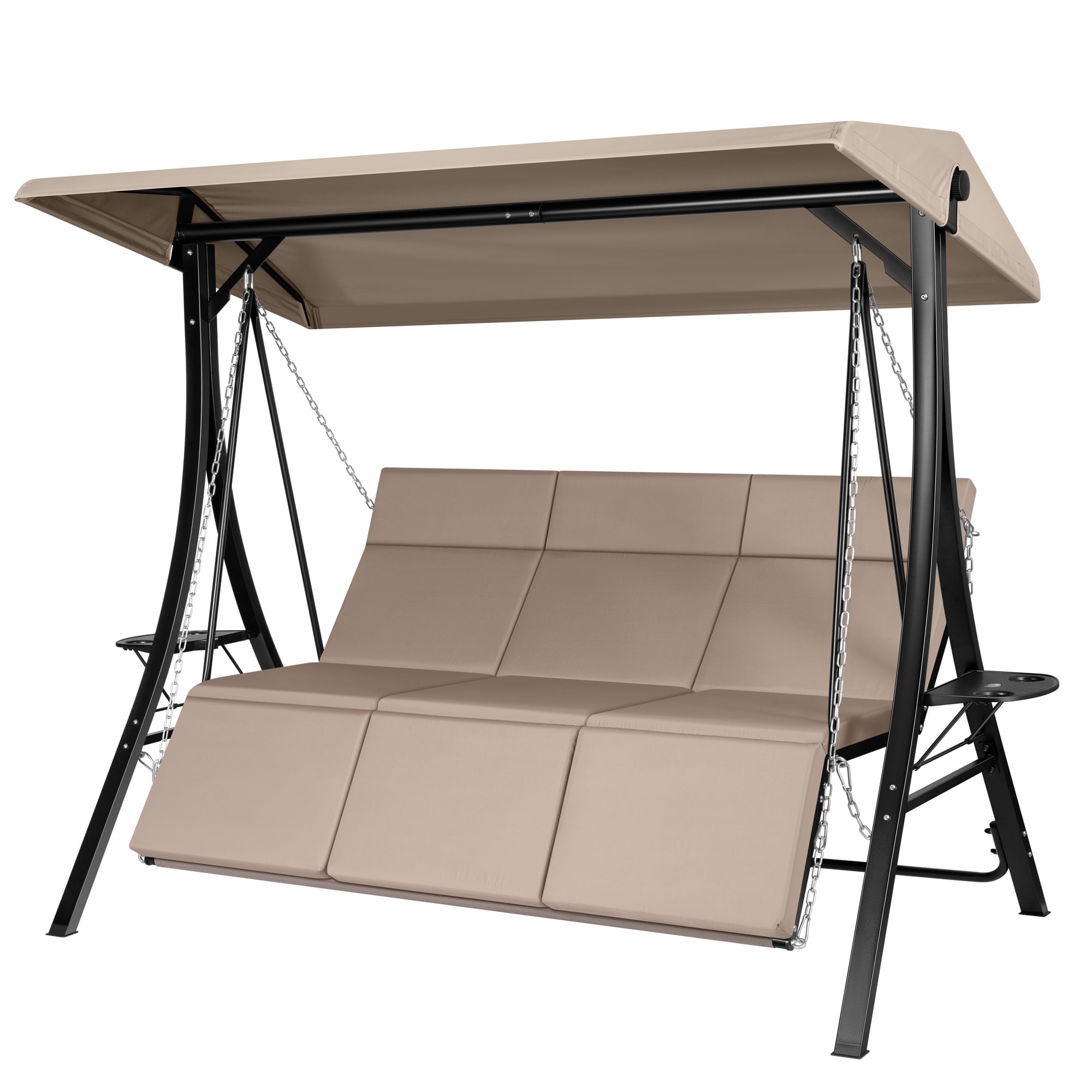 SPECSTAR 3 Seats Patio Swing Chair, Outdoor Steel Frame Porch Canopy Swing Chair w/ Adjustable Canopy&Cushion,Swing Glider Hammock for Patio Garden