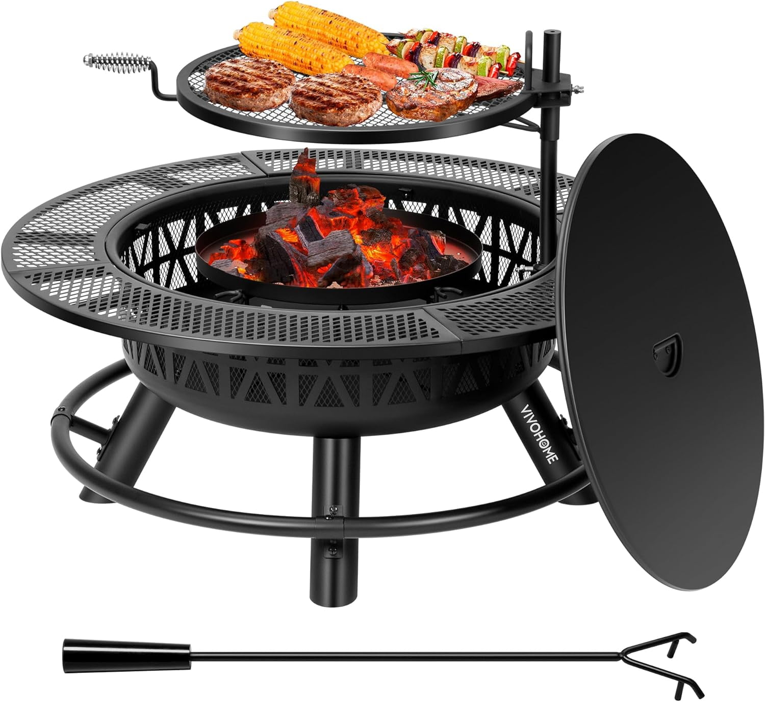 Round Cast Iron Grill Grate, Barbecue Accessories, Gift for Men, Outdoor  Patio BBQ, Camping Cooking, Wood Burning Mangal, Brazier, Fire Pit 