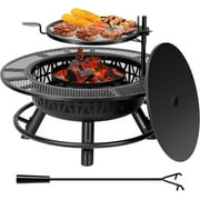SPECSTAR 3-in-1 Fire Pit，35 in Wood Burning Firepits with Cooking Grill Grate & Charcoal Pan & Cover Lid, Metal Table for Backyard Bonfire BBQ Outdoor Camping Picnic