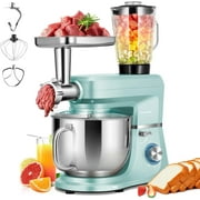 SPECSTAR 3 in 1 Multifunctional Stand Mixer with 6 Quart Stainless Steel Bowl, 650W 6 Speed Tilt-Head Meat Grinder, Juice Blender, Blue
