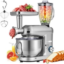 SPECSTAR 3 in 1 Stand Mixer with 6 Quart Stainless Steel Bowl, 650W 6-Speed Tilt-Head Meat Grinder, Silver