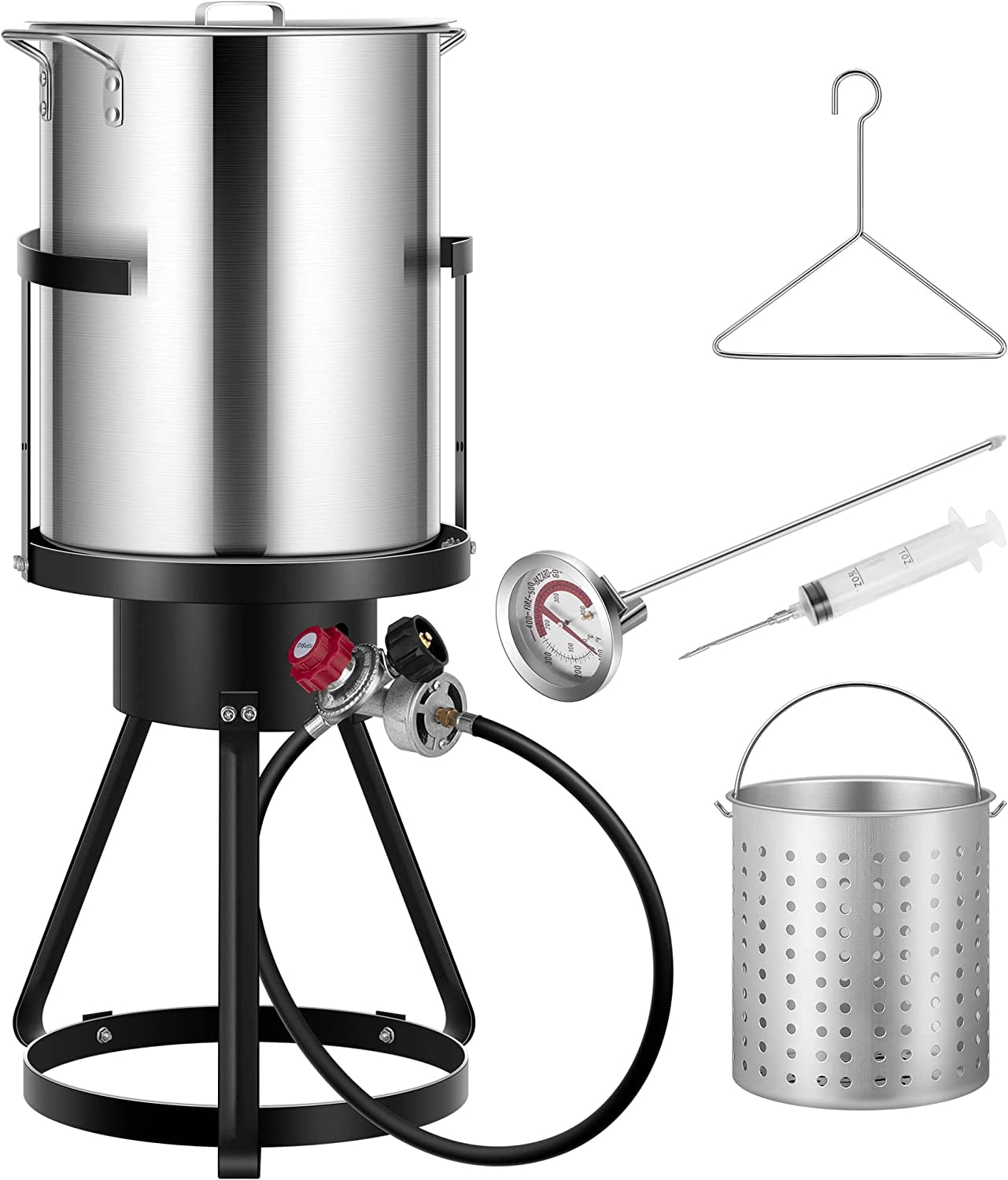 SPECSTAR 30 Qt. Aluminum Turkey Deep Fryer Pot with Injector Thermometer Kit and 54, 000 BTU