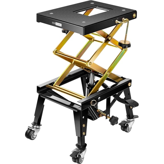 SPECSTAR 350 Lbs Heavy Duty Hydraulic Motorcycle Lift Jack Table Foot Operated ATV Dirt Bike Scissor Stand with 4 Wheels, Black