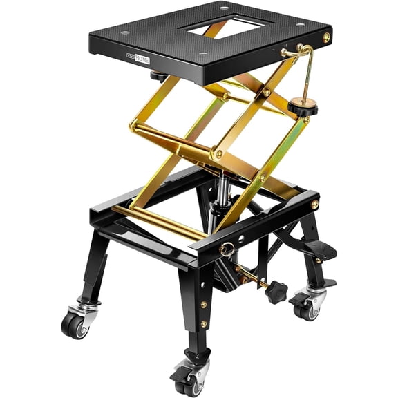 SPECSTAR 350 Lbs Heavy Duty Hydraulic Motorcycle Lift Table,Foot Operated Scissor Jack Stand for ATV Dirt Bike, 4 Wheels,Black