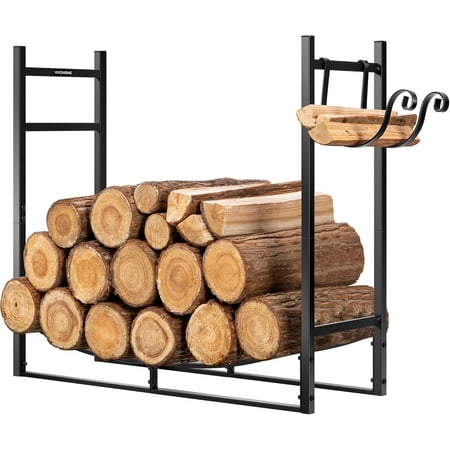 SPECSTAR 3ft Firewood Log Rack, Heavy Duty Indoor Outdoor Wood Storage Log Rack Holder with Kindling Holder