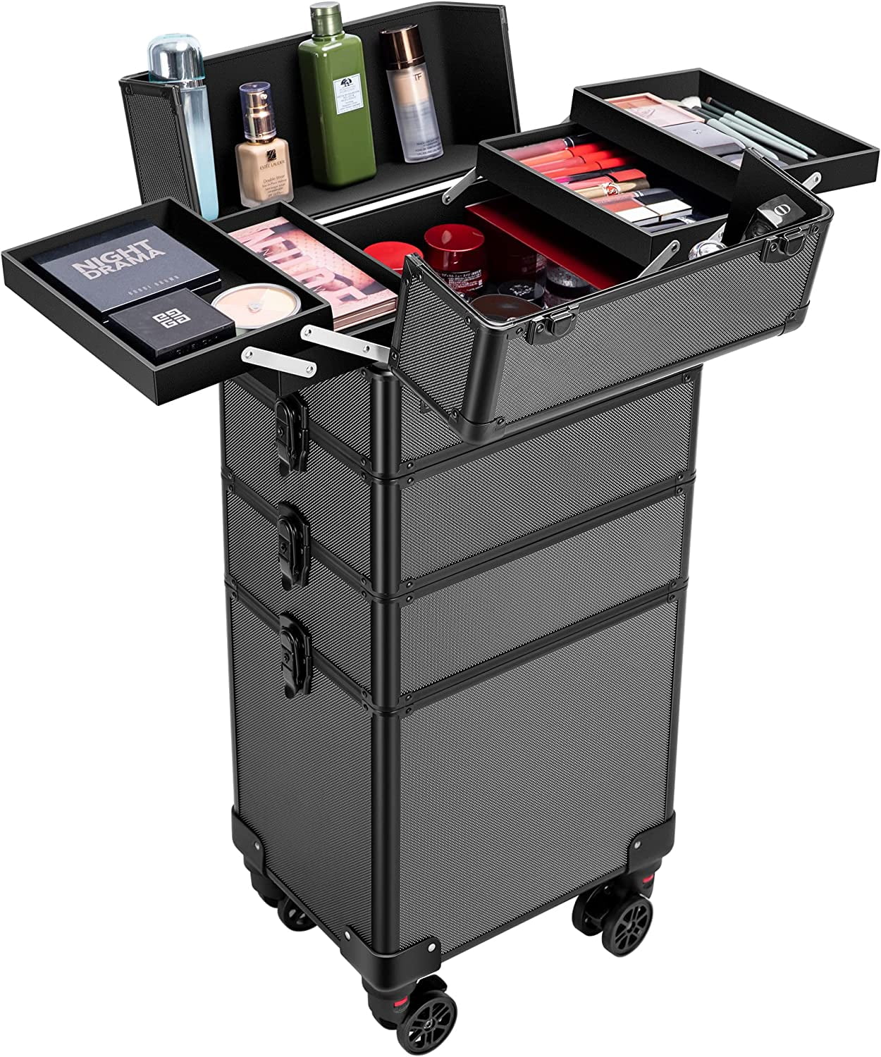 SPECSTAR 4 in 1 Makeup Rolling Train Case Aluminum Trolley Professional ...