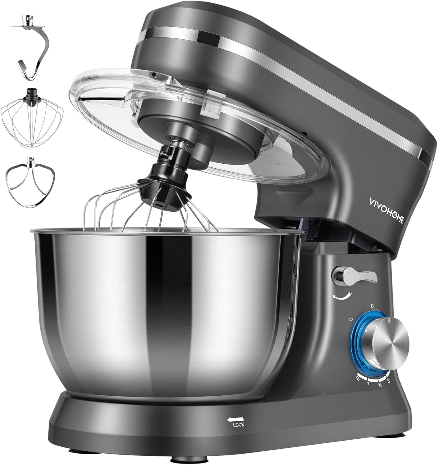 SPECSTAR 4.75 Quart Stand Mixer, 8 Speed Kitchen Electric Food Mixer, Household Stand Mixer for Baking, Cake, Bread with Beater, Dough Hook, Wire Whip and Egg Separator, Gray