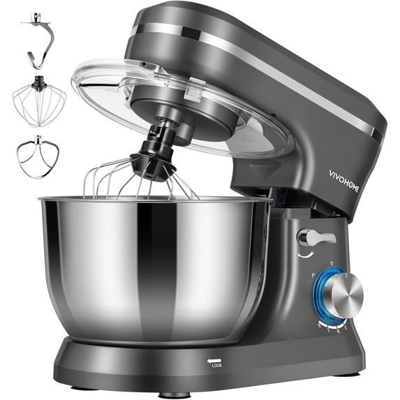SPECSTAR 4.75 Quart Stand Mixer, 8 Speed Kitchen Electric Food Mixer, Household Stand Mixer for Baking, Cake, Bread with Beater, Dough Hook, Wire Whip and Egg Separator, Gray