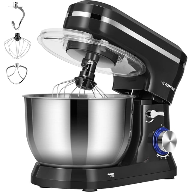 SPECSTAR 4.75 Quart Stand Mixer, 8 Speed Kitchen Electric Food Mixer, Household Stand Mixer for Baking, Cake, Bread with Beater, Dough Hook, Wire Whip and Egg Separator, Black