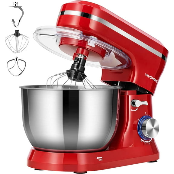 SPECSTAR 4.75 Quart Stand Mixer, 8 Speed Kitchen Electric Food Mixer, Household Stand Mixer for Baking, Cake, Bread with Beater, Dough Hook, Wire Whip and Egg Separator, Red
