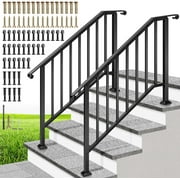 SPECSTAR 2-Pack Hand Rails for Outdoor Steps, 4-5 Steps Wrought Iron Railing Kit, Curved Ends and Safty Balusters Exterior Hand Railing