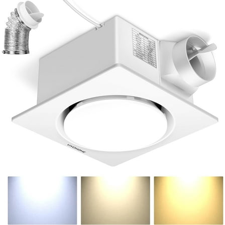 SPECSTAR AutoFlow Bathroom Exhaust Fan with Light & Humidity Sensor (30-110-160CFM) - 3CCT Dimmable LED, Energy-Saving EC Motor, Dual Insulation, Constant Airflow, (Install Kit, 4-in Duct)