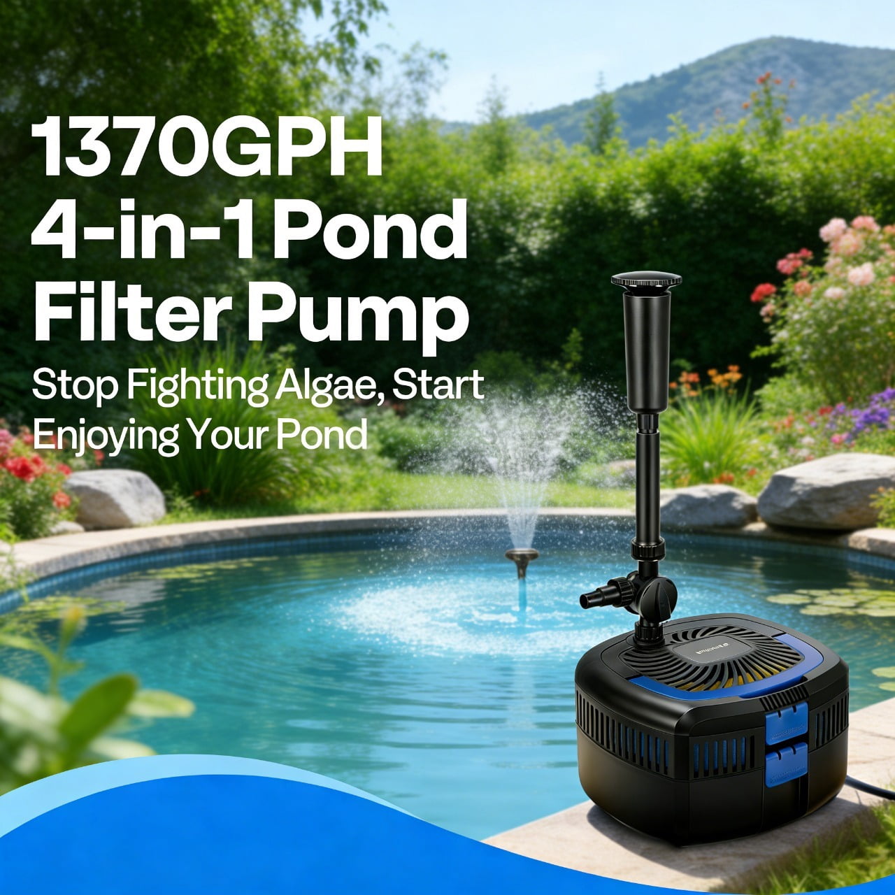 SPECSTAR 4-in-1 Pond Filter System Kit, 1370 GPH Pump with Fountain ...