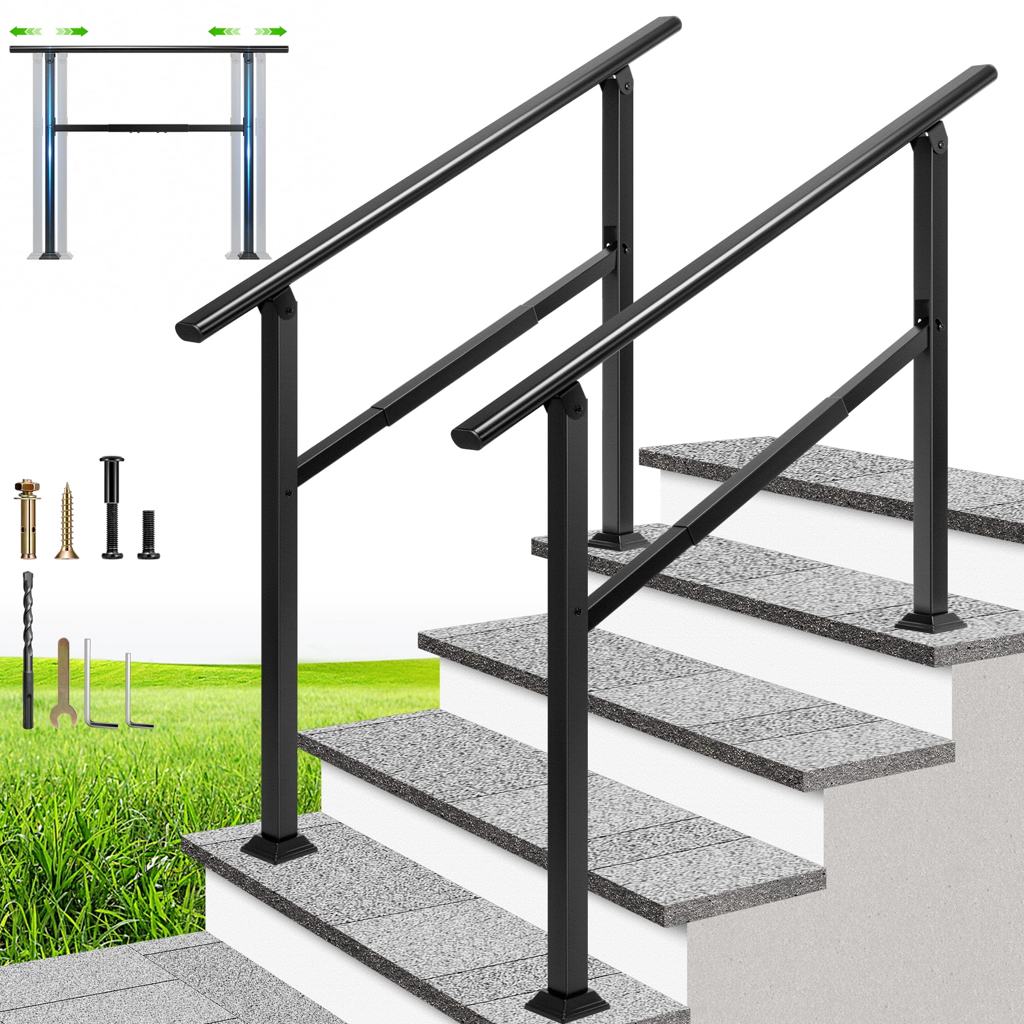 SPECSTAR 2-Pack Adjustable Outdoor Handrails, 4 Steps Galvanized Steel ...