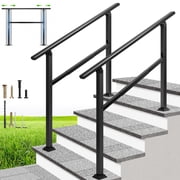 SPECSTAR 2-Pack Adjustable Outdoor Handrails, 4 Steps Galvanized Steel Railing with Oval Armrests, Hand Railing for Porch, Deck, or Indoor Stairs