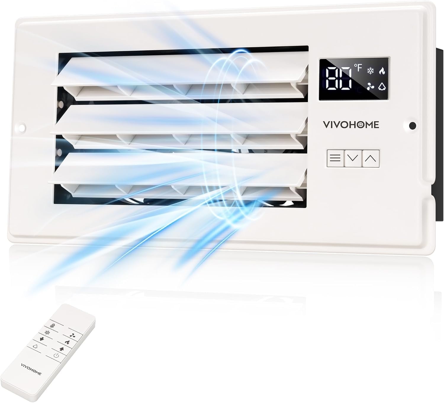 SPECSTAR 4'' x 10'' Opening Register Booster Fan with Adjustable Wind Direction Louver, Smart Intelligent Thermostat & 10-Speed Remote Control - 11.4" x 5.5" Vent Cover for Room, Floor, Wall - White