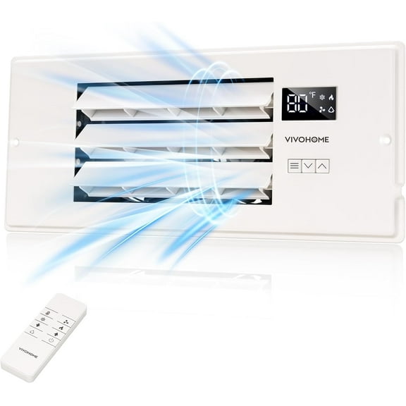 SPECSTAR 4'' x 12'' Opening Register Booster Fan with Adjustable Wind Direction Louver, Smart Intelligent Thermostat & 10-Speed Remote Control - 13.8" x 5.5" Vent Cover for Room, Floor, Wall - White