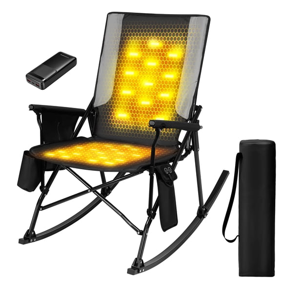 SPECSTAR 45W Oversized Heated Rocking Camping Chair with 20000mAh Power Bank, Heated Oversized Portable Lawn Chair for Outdoor Sports, 3 Heat Levels, Overheat Protection System, Black and Gray