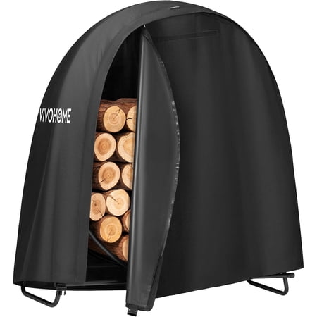 SPECSTAR 48 Inches Firewood Log Rack Hoop with Round Cover, Heavy Duty Solid Steel Fire Wood Storage Rack and Cover Set with Zipper, Round Log Holder Ring for Indoor Outdoor Patio Deck Porch