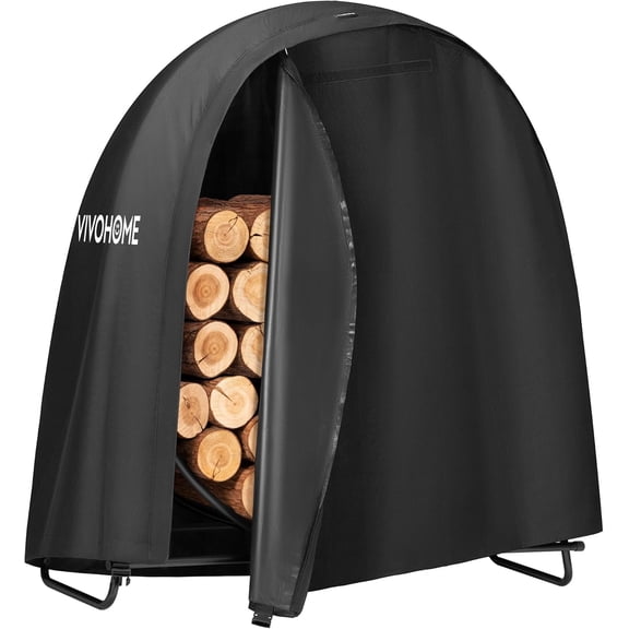 SPECSTAR 48 Inches Firewood Log Rack Hoop with Round Cover, Heavy Duty Solid Steel Fire Wood Storage Rack and Cover Set with Zipper, Round Log Holder Ring for Indoor Outdoor Patio Deck Porch