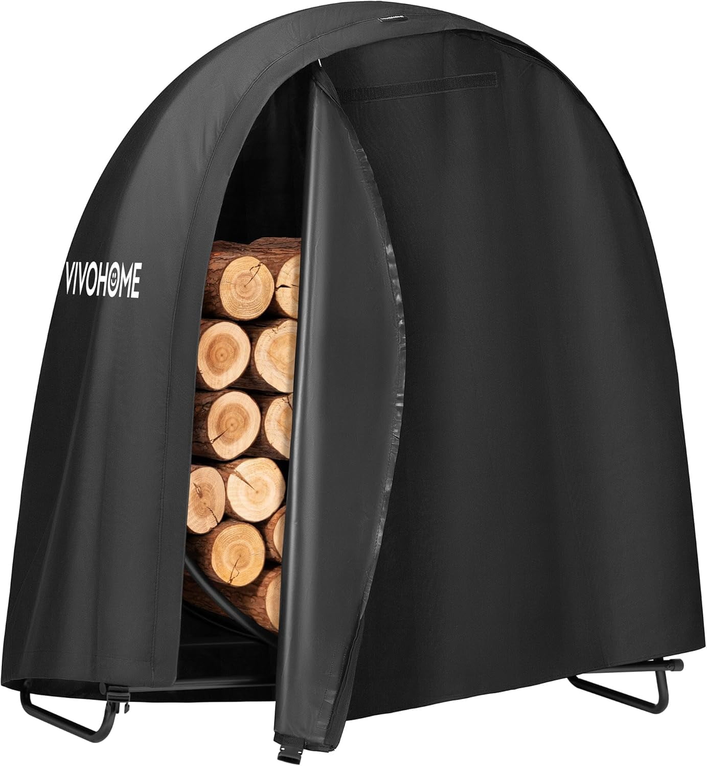 SPECSTAR 48 Inches Firewood Log Rack Hoop with Round Cover, Heavy Duty Solid Steel Fire Wood Storage Rack and Cover Set with Zipper, Round Log Holder Ring for Indoor Outdoor Patio Deck Porch