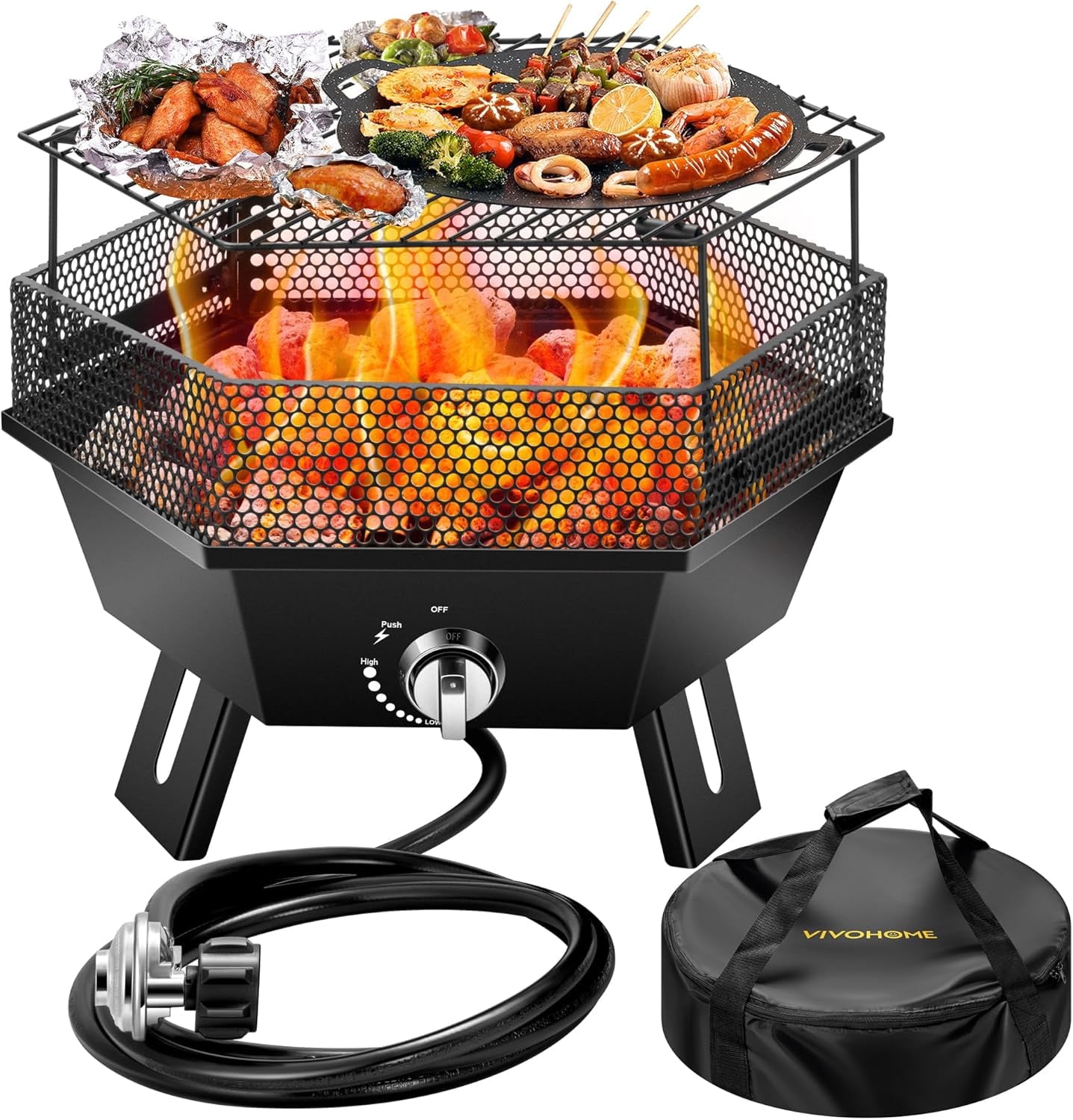 SPECSTAR 58,000 BTU Smokeless Portable Propane Fire Pit, 24-Inch with Carry Bag & Tank Holder