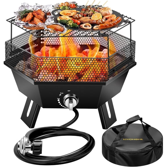 SPECSTAR 58,000 BTU Smokeless Portable Propane Fire Pit, 24-Inch with Carry Bag & Tank Holder