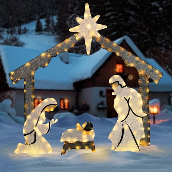 SPECSTAR 5FT Lighted Nativity Scene Outdoor, Christmas Nativity Set for Yard, Lawn, Garden, Party