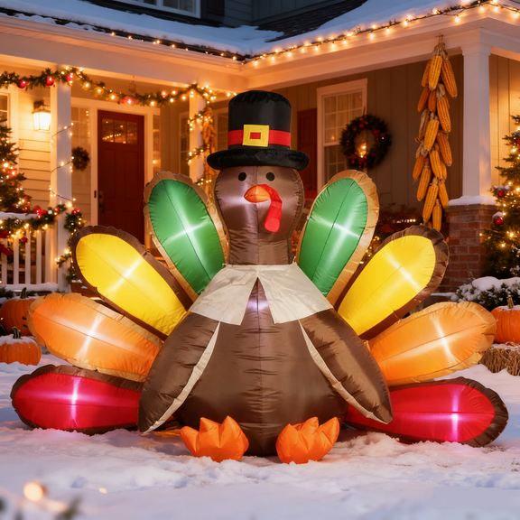 SPECSTAR 5ft Height Thanksgiving Inflatable LED Lighted Turkey with Hat Lawn Yard