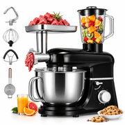 SPECSTAR 6 in 1 Multifunctional Stand Mixer with 8.5 Quart Stainless Steel Bowl, 660W 10 Speed Tilt-Head Meat Grinder, Juice Blender, Vegetable Slicer, Pasta and Cookie Maker, Black
