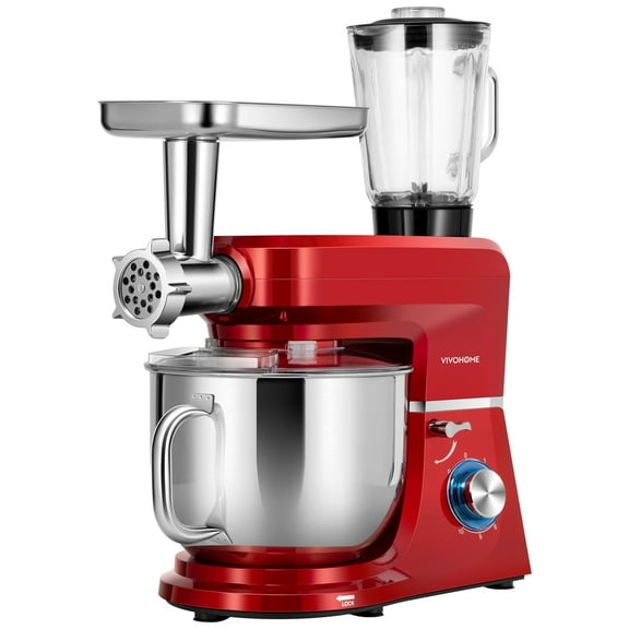 SPECSTAR 6 in 1 Multifunctional Stand Mixer with 8.5 Quart Stainless Steel Bowl, 660W 10 Speed Tilt-Head, Red