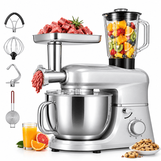 SPECSTAR 6 in 1 Multifunctional Stand Mixer with 8.5 Quart Stainless Steel Bowl, 660W 10 Speed Tilt-Head, Silver