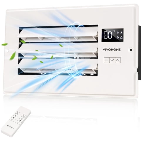 SPECSTAR 6'' x 10'' Opening Register Booster Fan with Adjustable Wind Direction Louver, Smart Intelligent Thermostat & 10-Speed Remote Control - 11.6" x 7.5" Vent Cover for Room, Floor, Wall - White